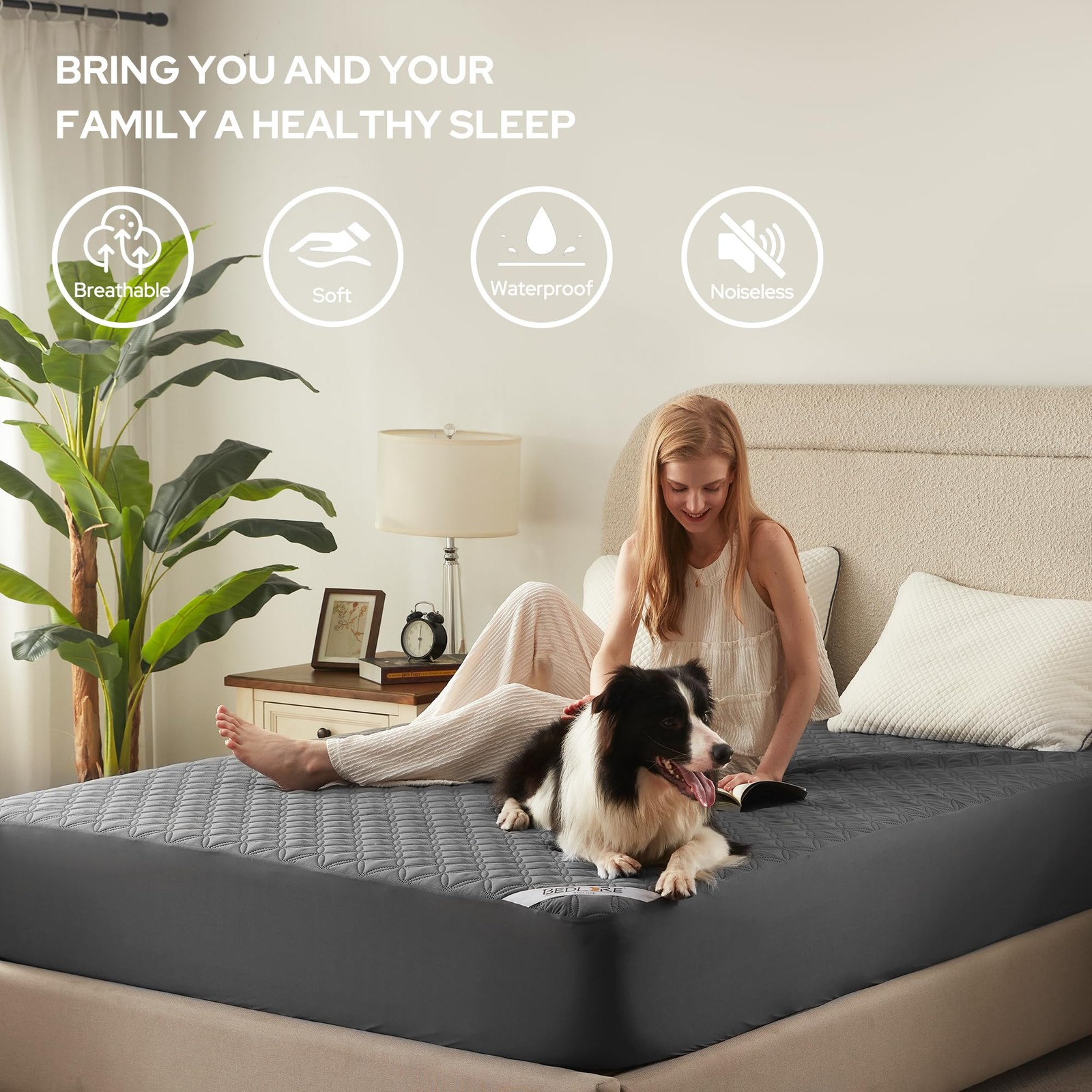 BEDLORE Waterproof Mattress Protector, Noiseless Queen Size Queen, Gray