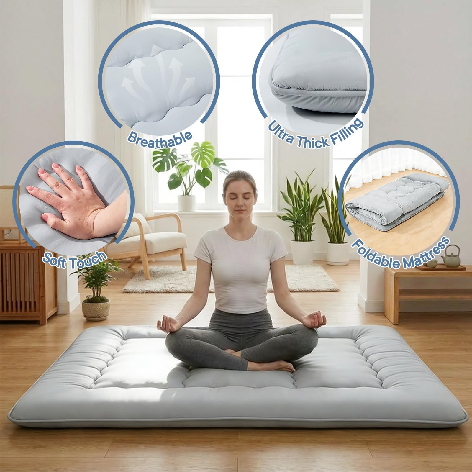 Colchonetas Para Dormir En El Piso Twin Size Colchon Japones De Suelo 4 Pulgadas