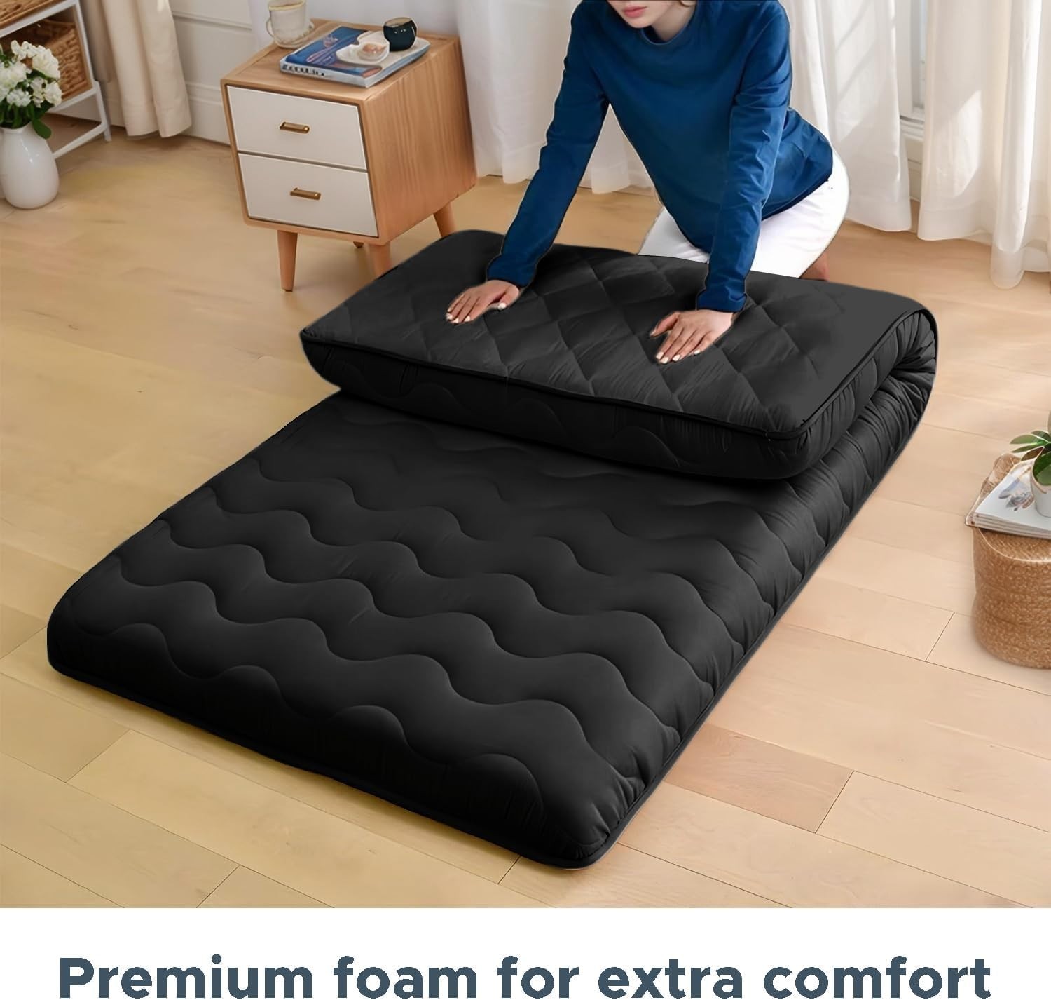 Japanese Floor Mattress, 100% High Density Comfortable Foam, 4″ Thicken Folda…
