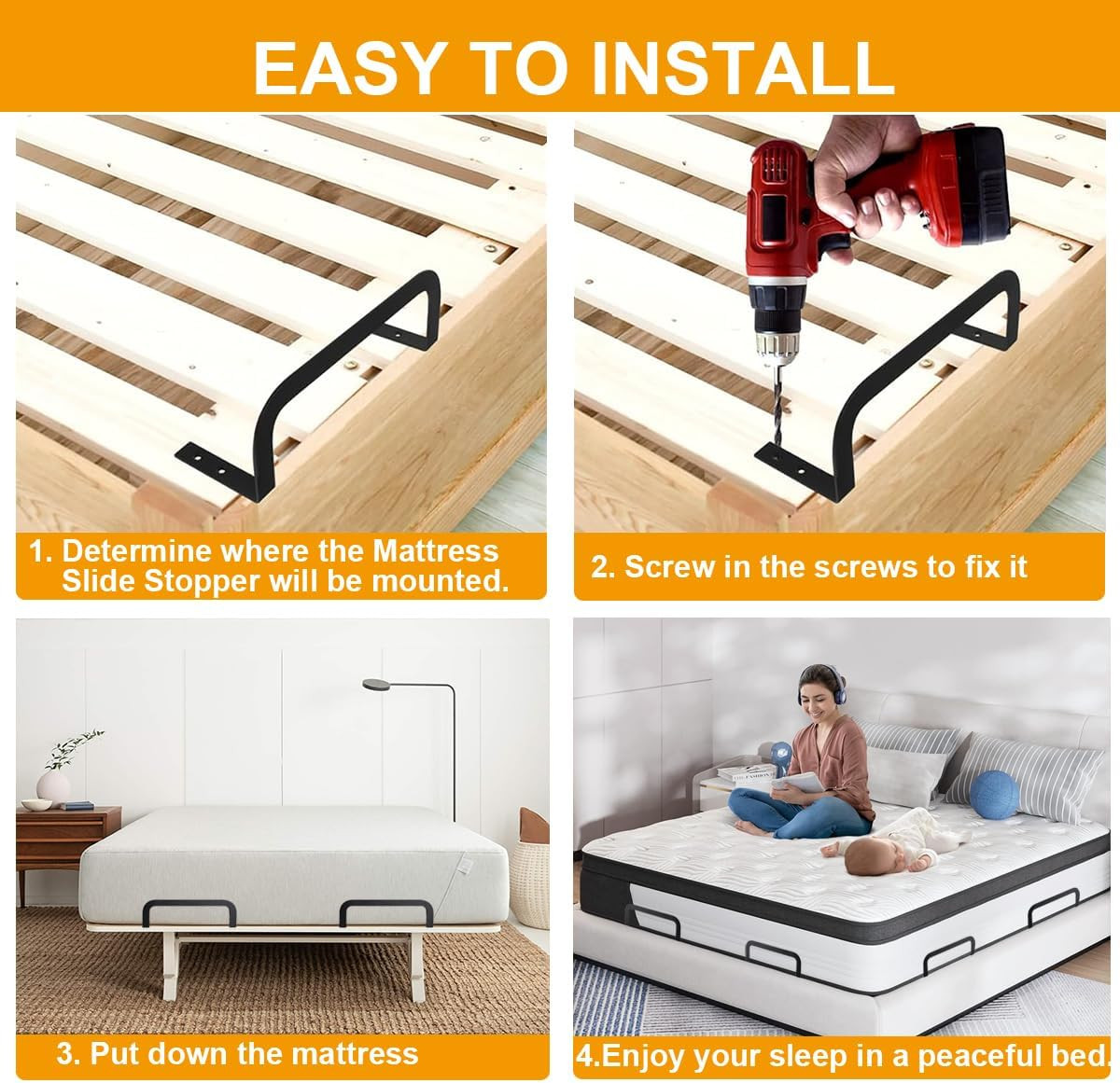 4 Pieces of Mattress Slide Stopper,Suitable for Adjustable Beds,Platform Beds,Rv