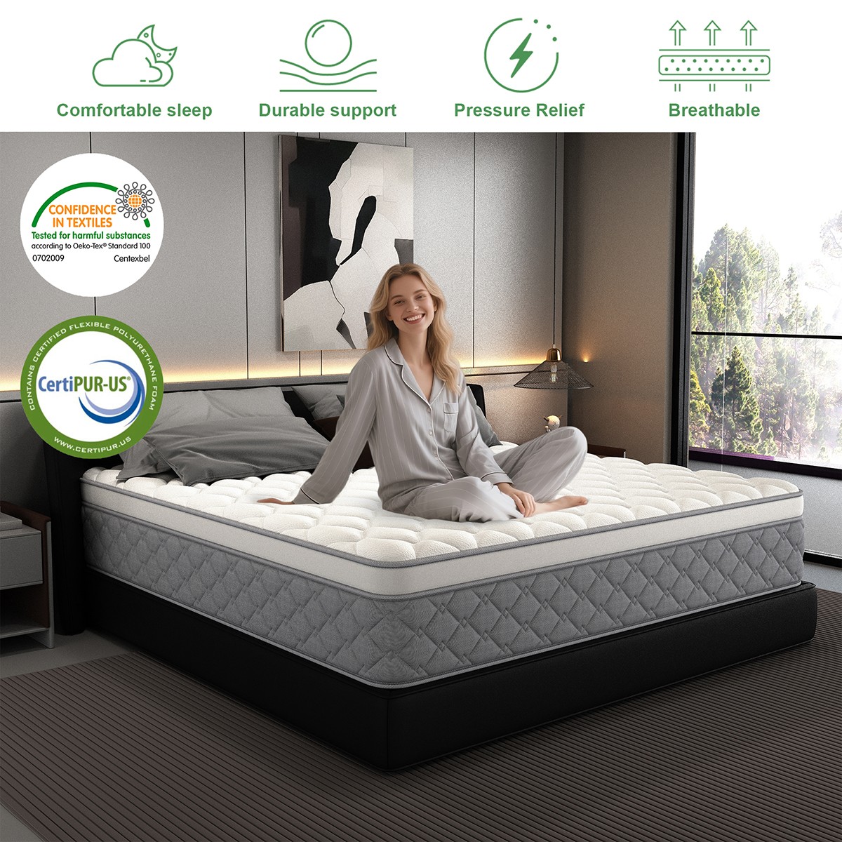 12″ 14″ Mattress Pocket Spring Hybrid Bed Memory Foam Twin Full Queen King Size