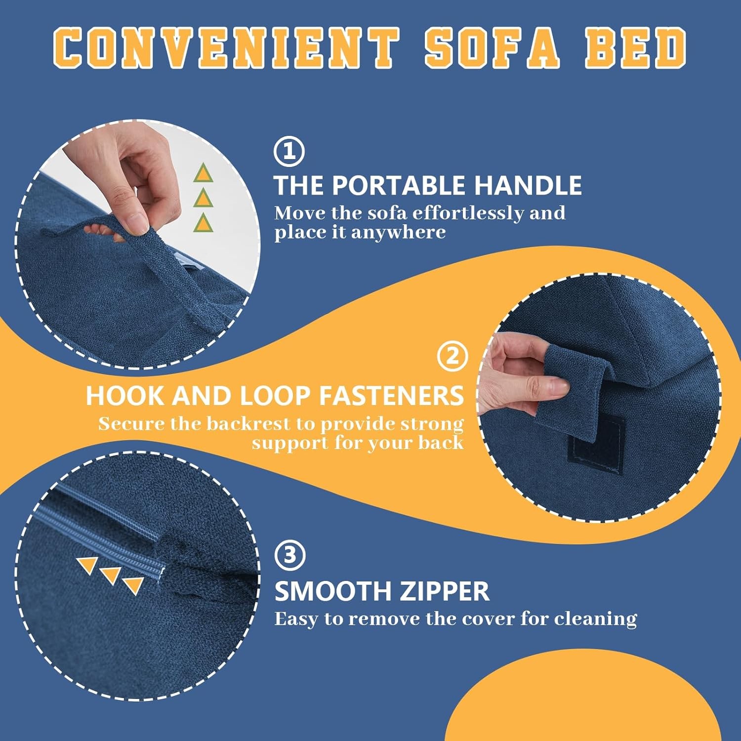 jela Foldable Sofa Bed Soft Foam Convertible Standard, Miss Fabric Navy