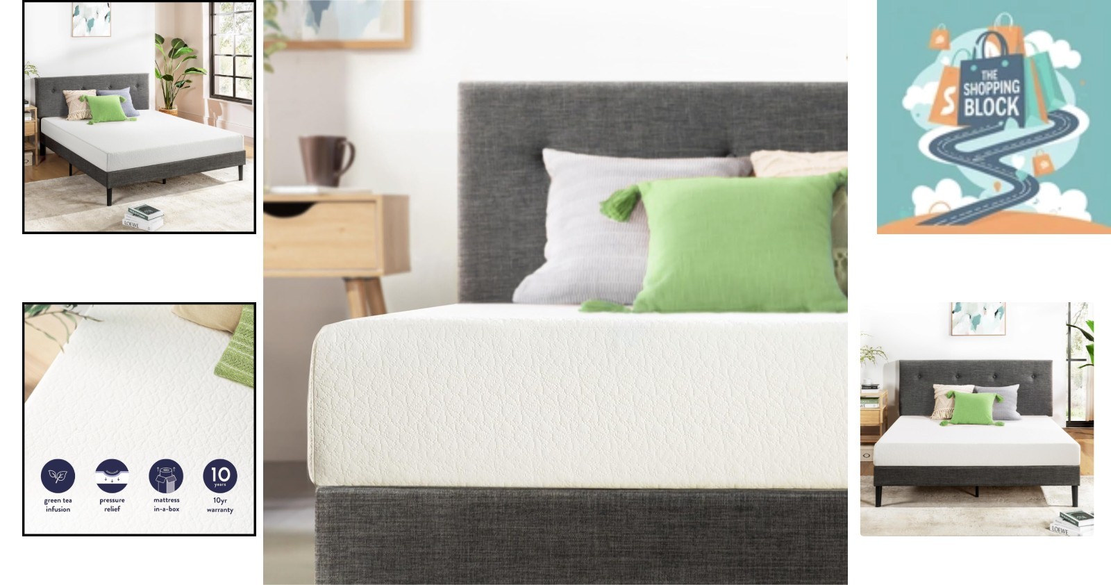 Green Tea Memory Foam Twin Mattress, 6-Inch, Pressure Relief, White