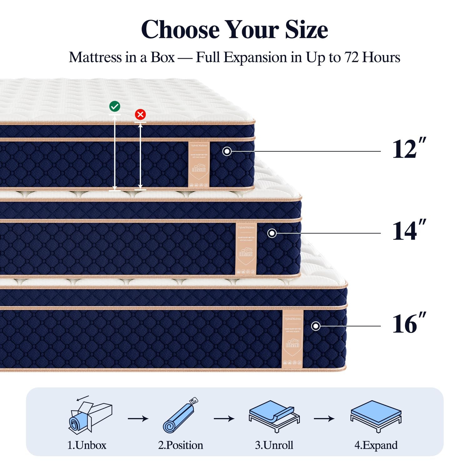 VILASOAR 12 Inch Queen Mattress, Hybrid Mattresses in a Box with Gel Memory F…