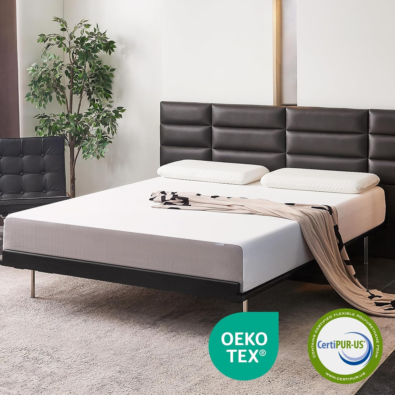 Breathable Memory Foam Mattress, Soft Plush Feel, 10 Inch, Queen, White/Grey