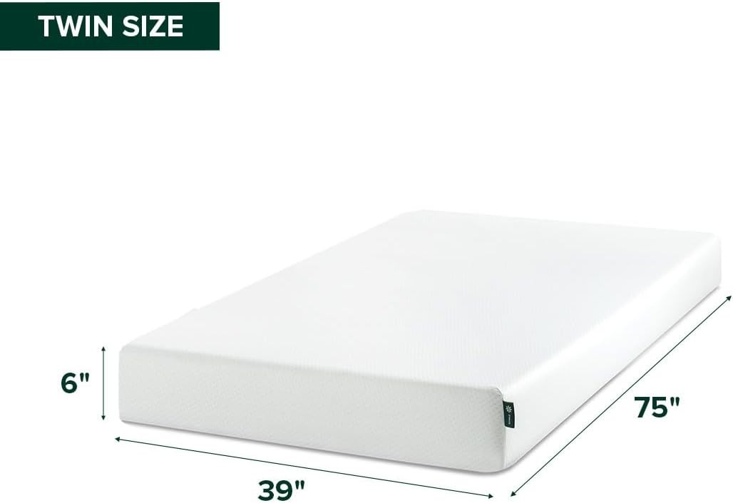 6 Inch Twin Green Tea Memory Foam Mattress [New Version], Fiberglass Free, Me…