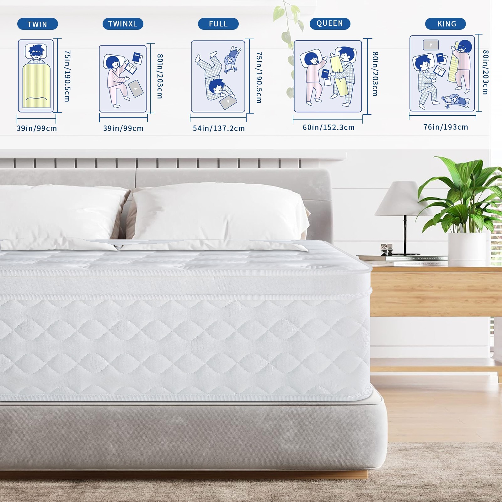 10″ 12″ Hybrid Mattress-Gel Memory Foam with Springs, Twin Full Queen King Size