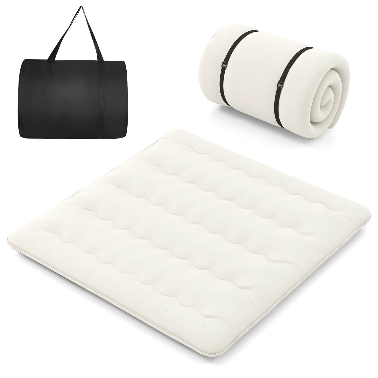 King Futon Mattress Japanese Sleeping Pad Lounge Bed w/ Washable Cover Beige