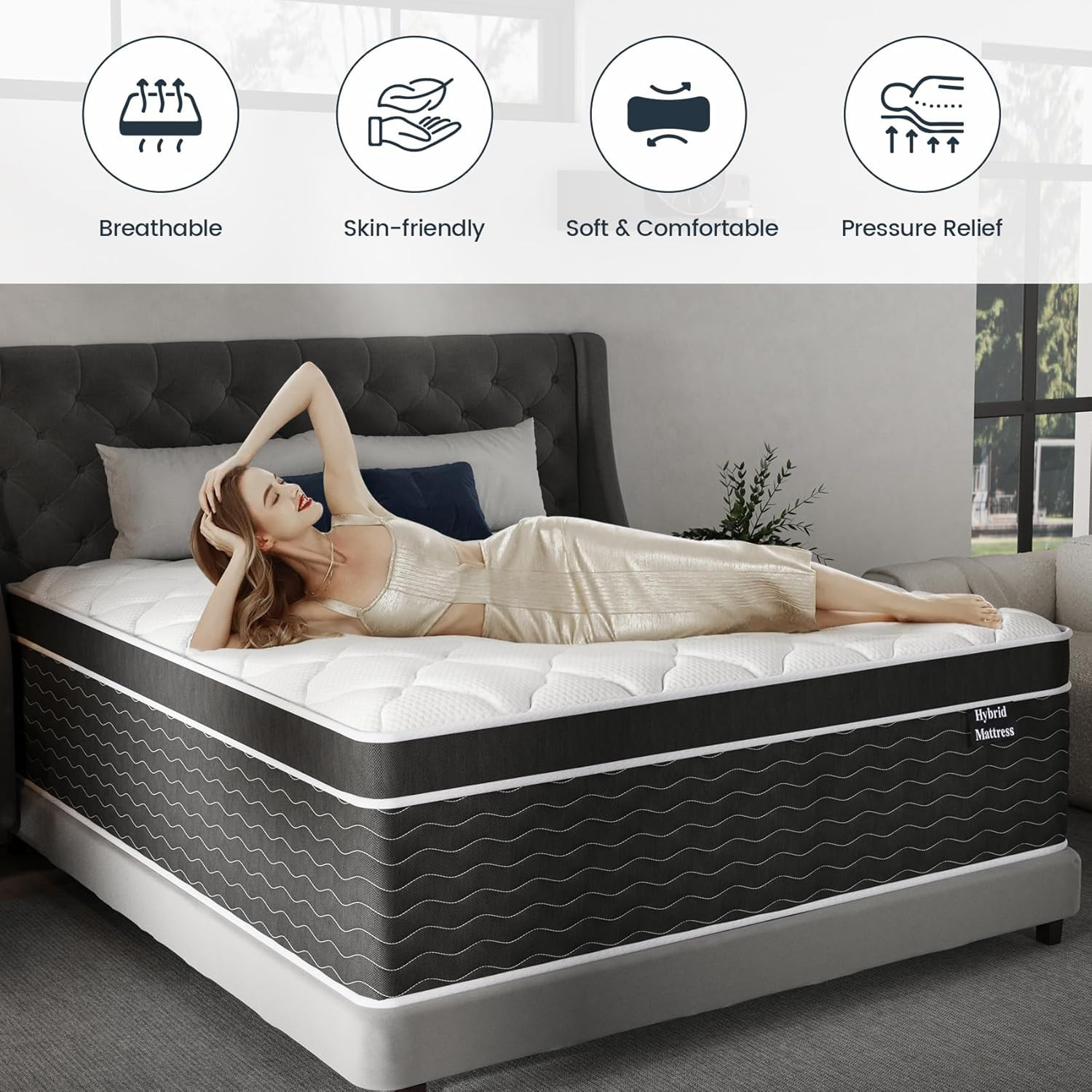 Luxury King Size Mattress 12 Inch, Hybrid Firm King Mattress in a Box, 7-Zones&
