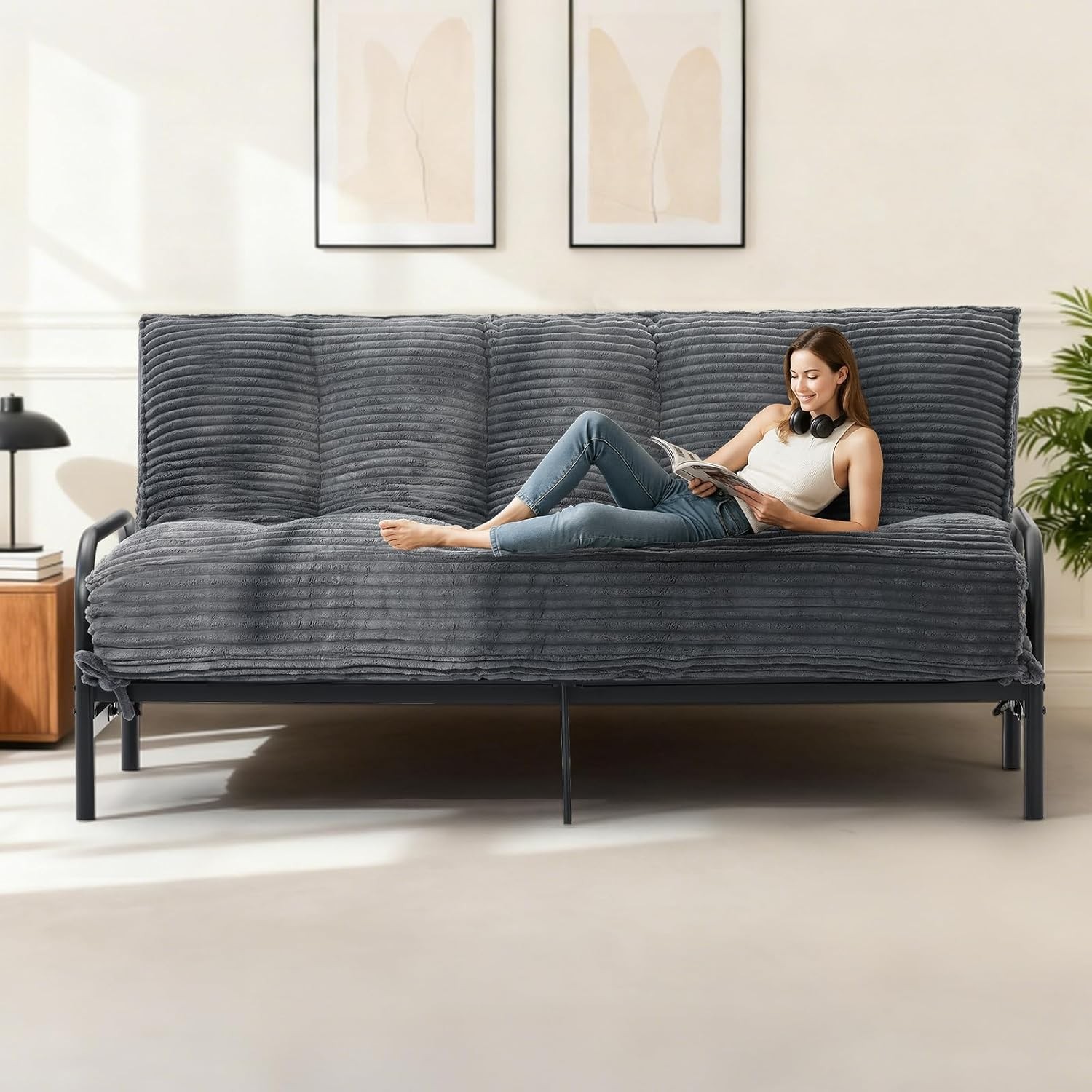10″ Futon Mattress Queen Size,Futons Sofa Couch Bed W/ Straps Thick Corduroy