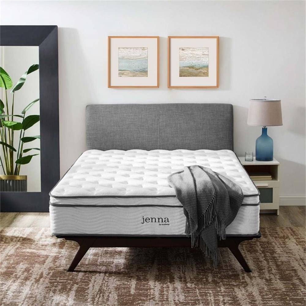 Modway Jenna 14″ Modern Innerspring and Foam King Mattress in White
