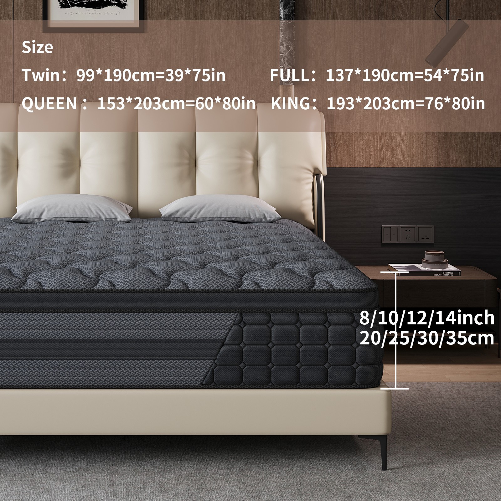 8″10″12″14″ Twin Full Queen King Size Mattress in a Box Hybrid Spring MemoryFoam