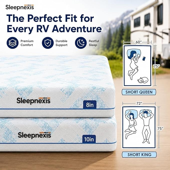 RV Mattress Cooling Gel Memory Foam Medium Firm Mattress in a Box