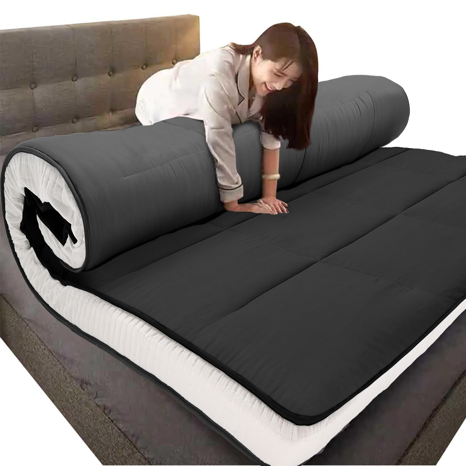 Extra Thick Japanese Sleeping Floor Mattress Foldable Roll Up Futon Tatami Mat