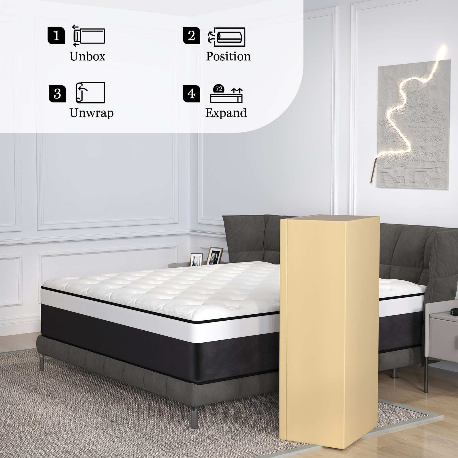 12″ 14″ Gel Memory Foam Mattress Twin Full Queen King Hybrid Spring Bed In A Box