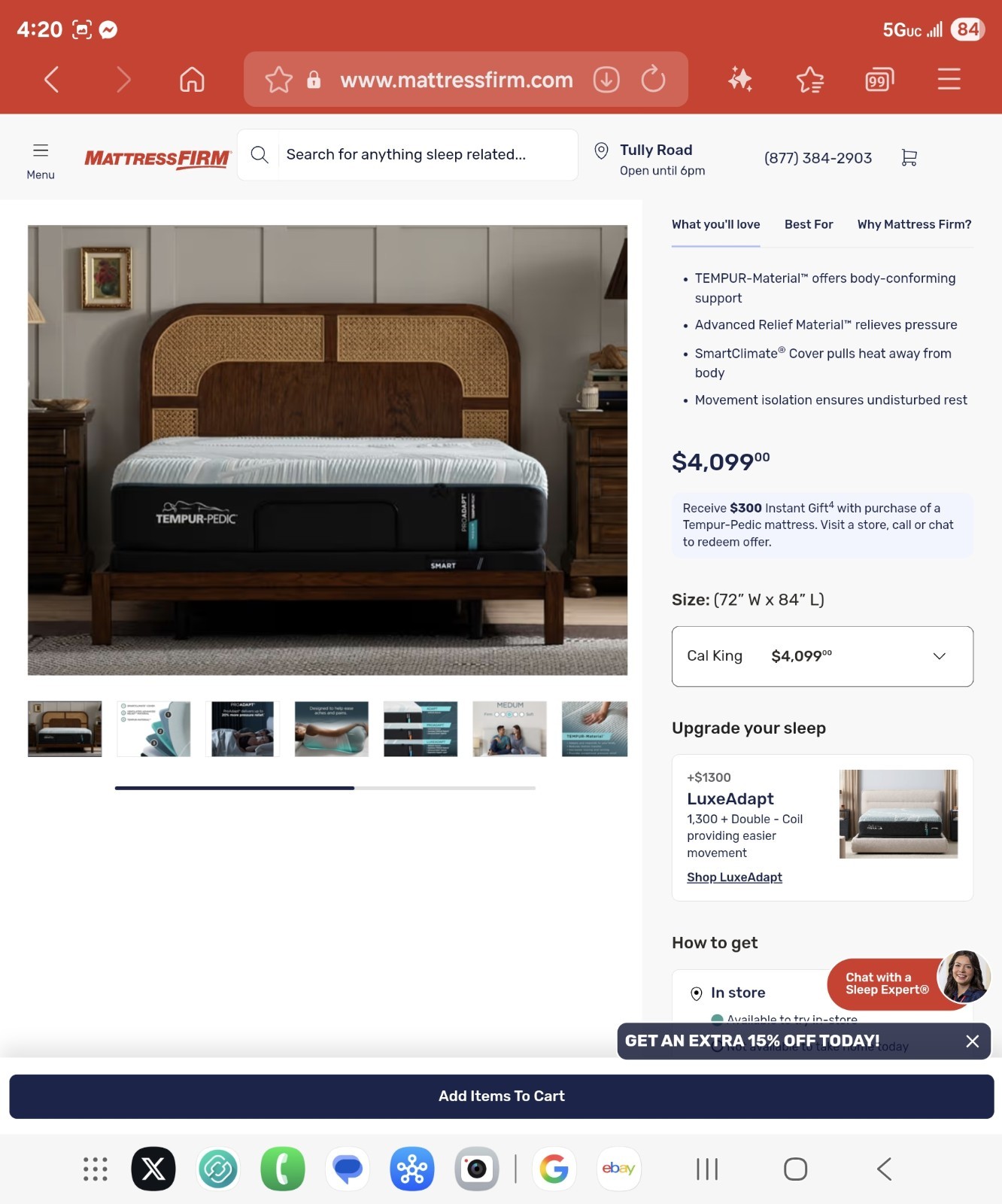 TempurPedic PRO ADAPT HYBRID 2.0 MEDIUM CALIFORNIA KING MATTRESS NEW CLEARANCE