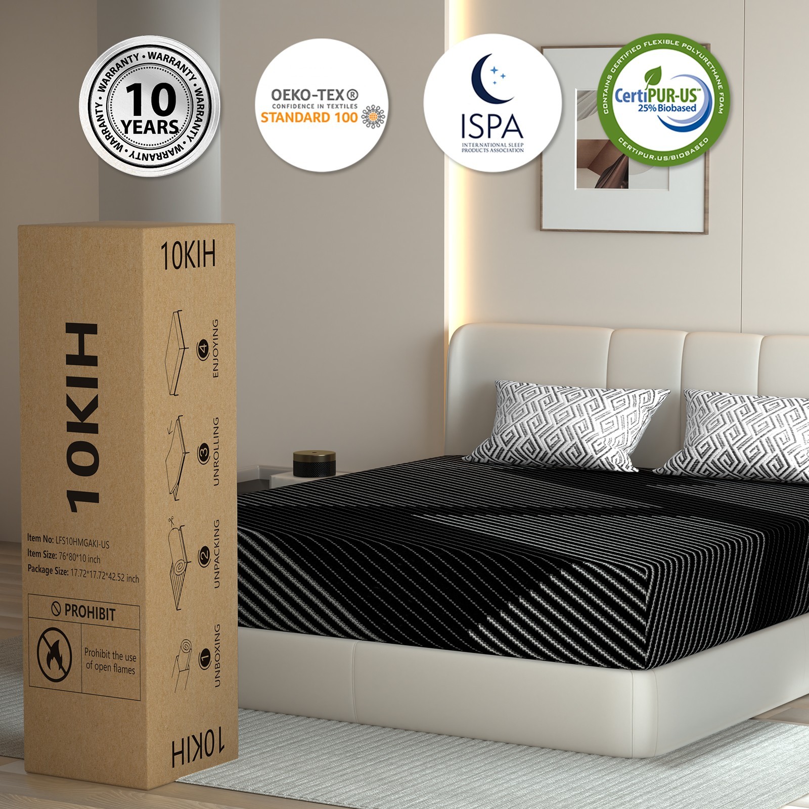 12″ Queen Mattress Cooling Gel Memory Foam Medium Firm Mattress in a Box, Black