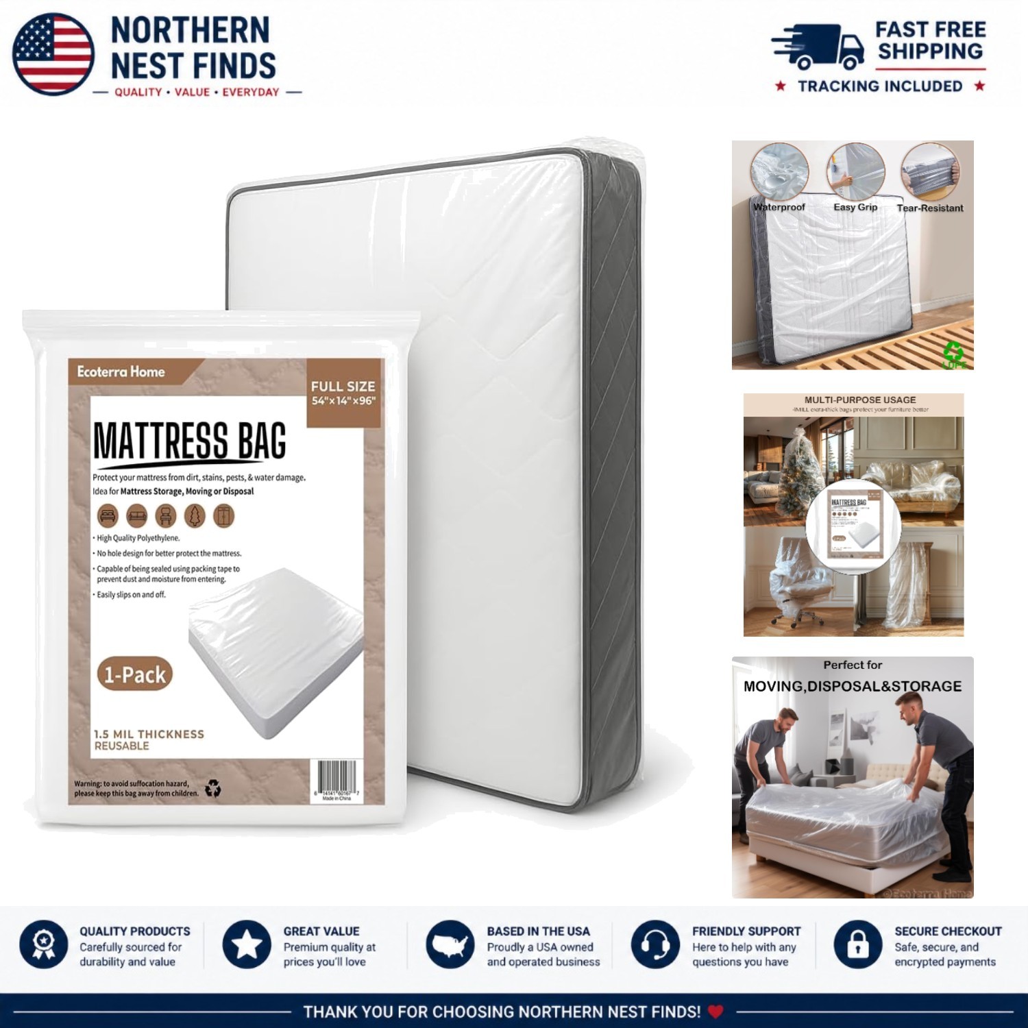 Protective Mattress Cover for Full/Twin XL – Waterproof with Clear Polyethylene