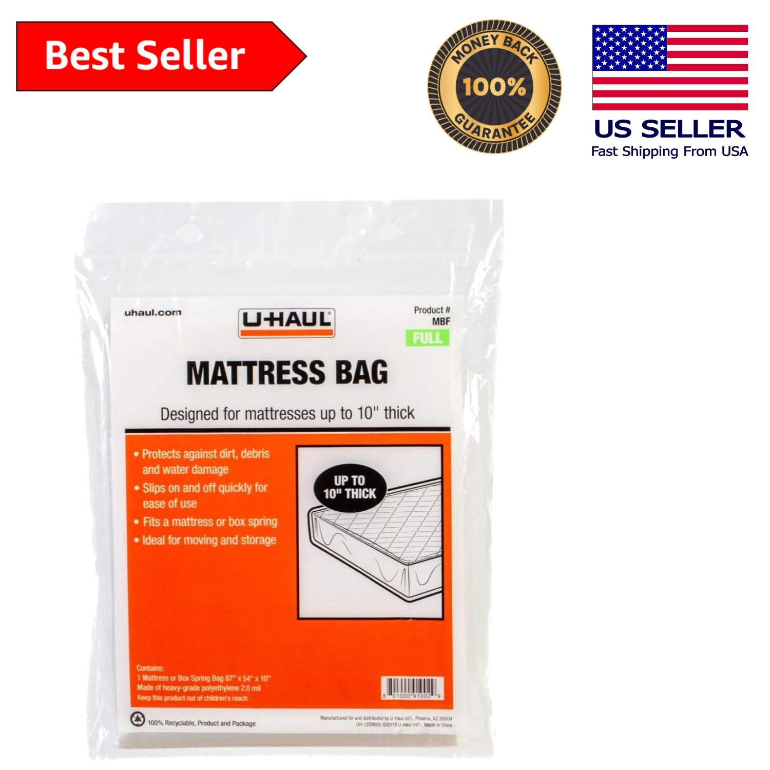 Standard Full Mattress Bag – Reusable Water-Repellent Cover for Moving & Storage