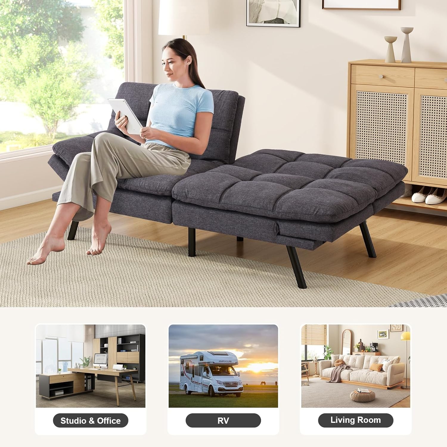 Futon Sofa Bed Convertible Memory Fo Couch Bed, Modern Sleeper
