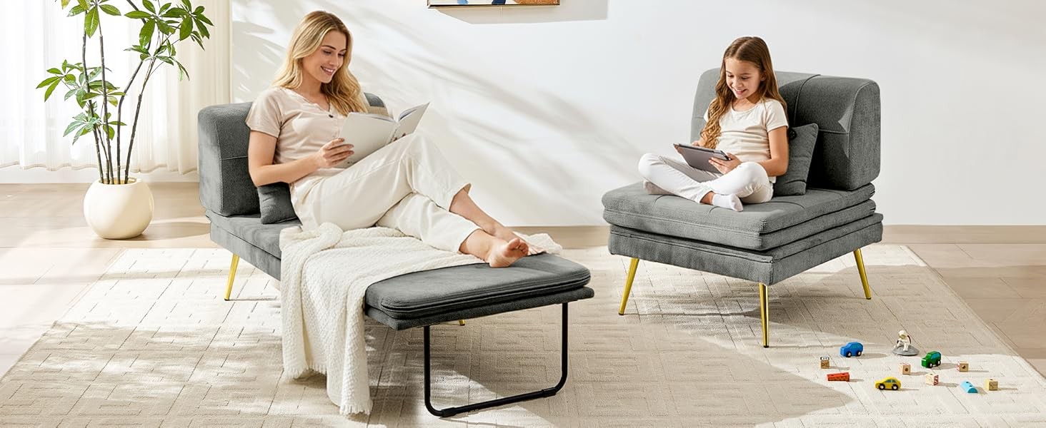 3-in-1 Convertible Sleeper Chair Bed, Futon Sofa Chair with Ba