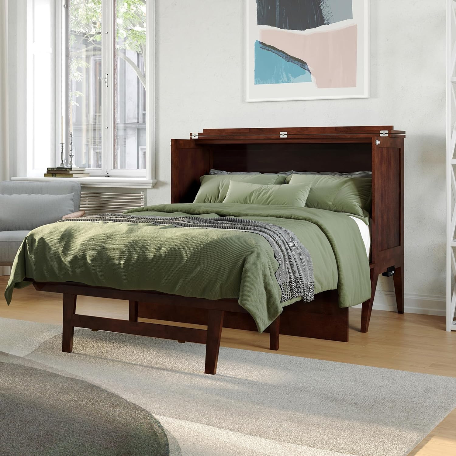 Northampton Murphy Bed Desk with Memory Foam Mattress & USB Charger, Walnut