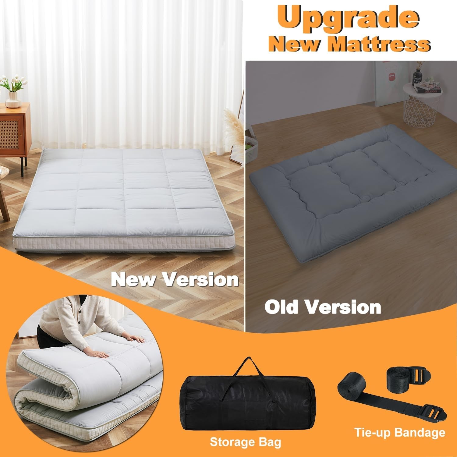 Queen Size Futon Mattr -4in Extra Thi Foldable Japanese Floor