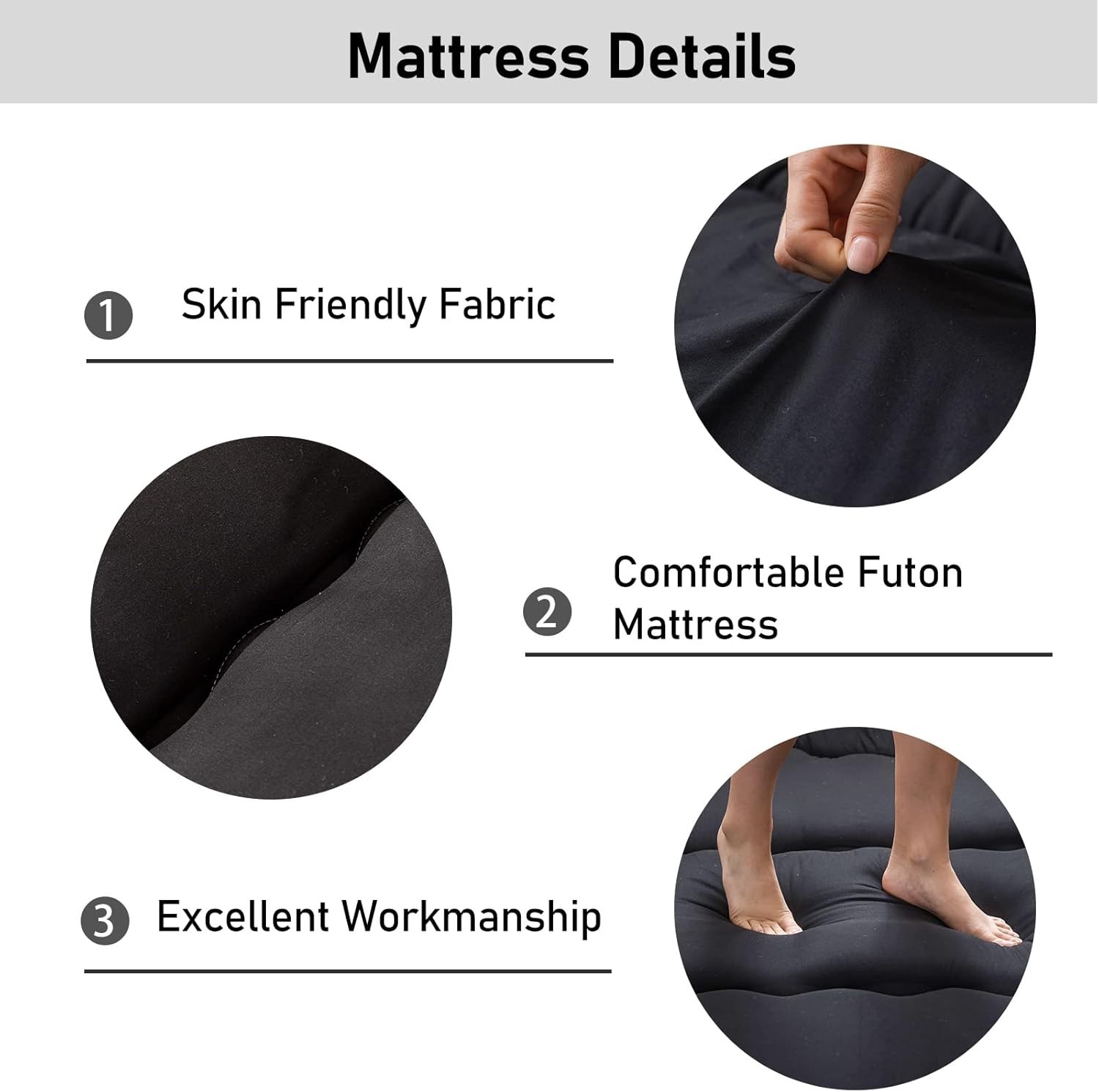 Compact 4″ Black Floor Mattress with Dustproof Cover – Versatile Adult Futon