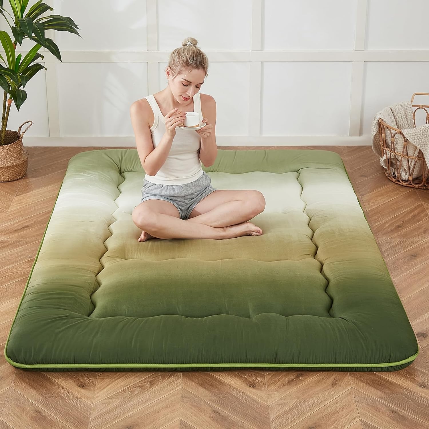 Japanese Floor Mattress, Futon Mattress with Portable Storage Bag and Washable