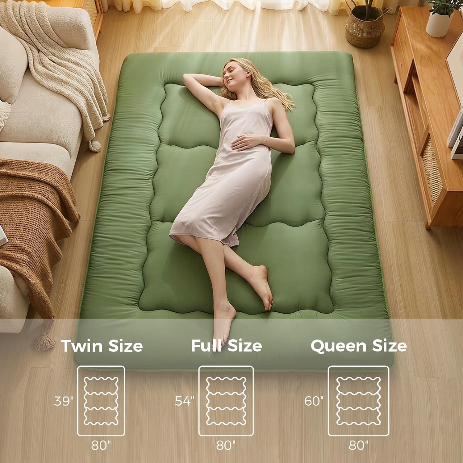 3-Layer 2.5″ Japanese Futon Mattress – Portable & Multi-Functional Green Comfort