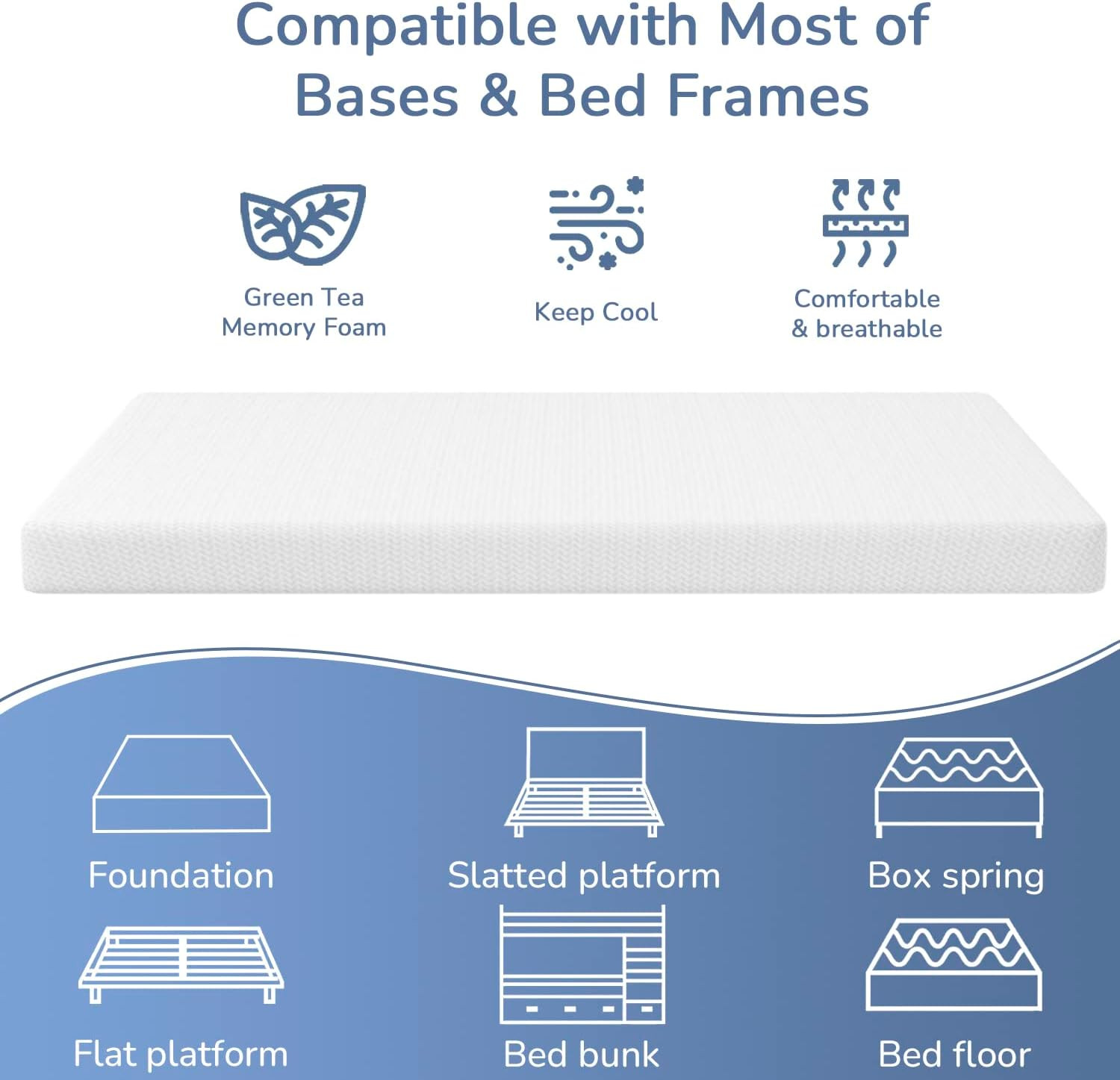 5 Inch Full Green Tea Memory Foam Mattress Cooling Gel Infused Mattress,Medium F