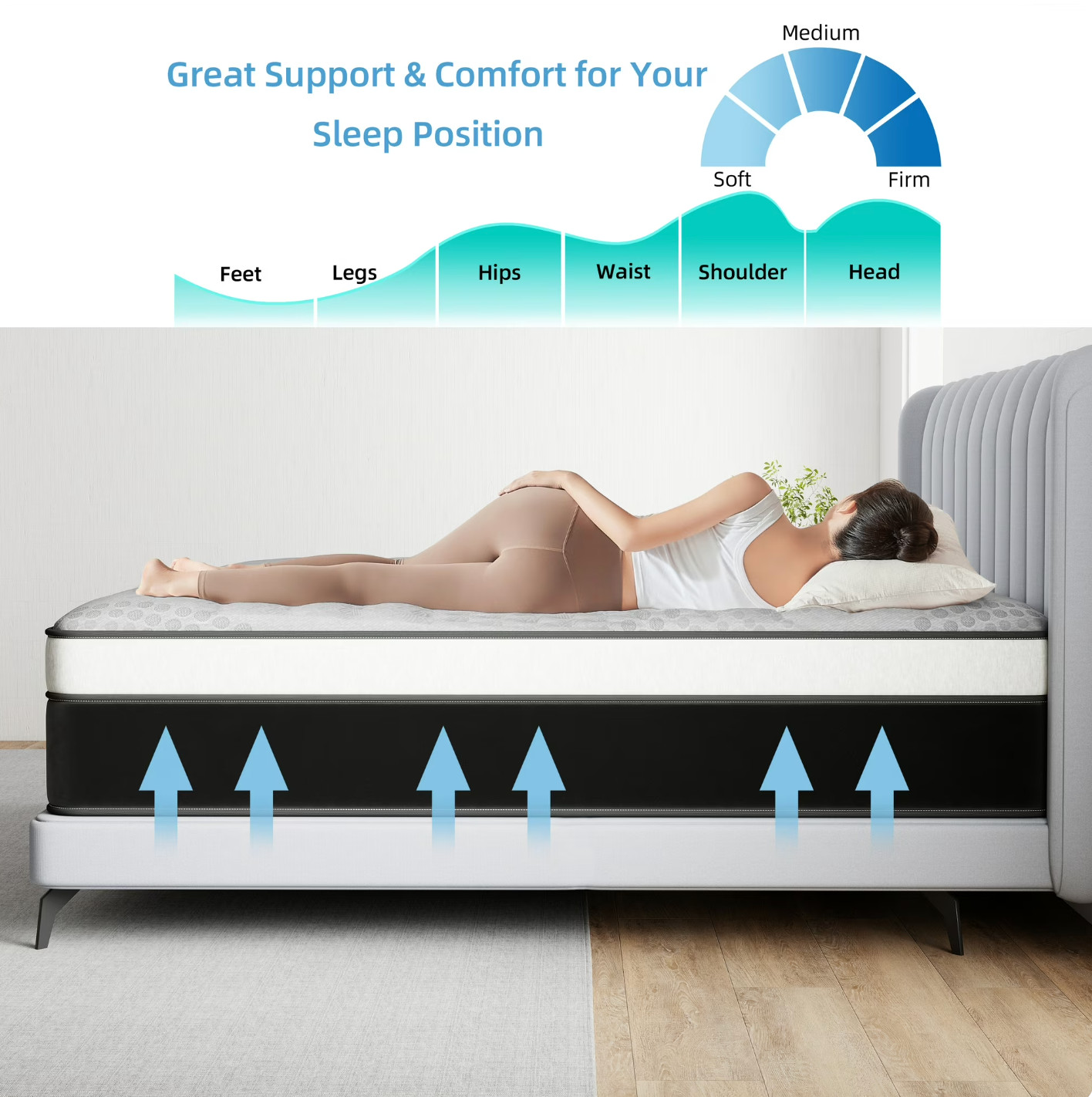 12″ King Colchon Memory Foam Hibrido Cama King Mattress Medium Firm Hybrid