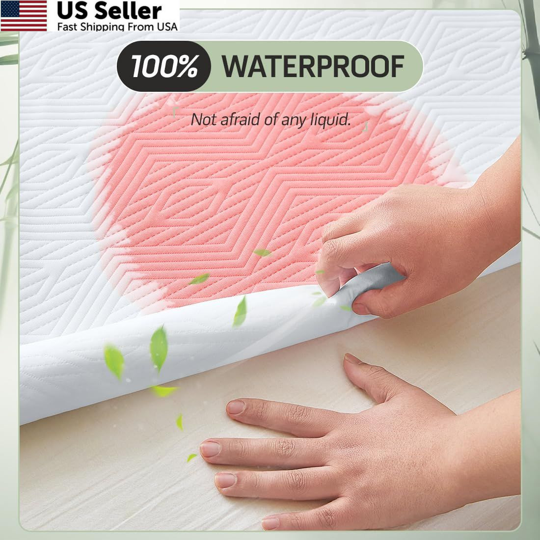 Premium Jacquard 100% Waterproof Twin Mattress Protector, Twin, White