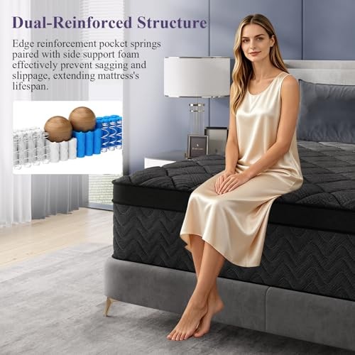 Size Mattress, 12 Inch Luxury Hybrid Mattress in a Box, Twin 12.0 Inches Black