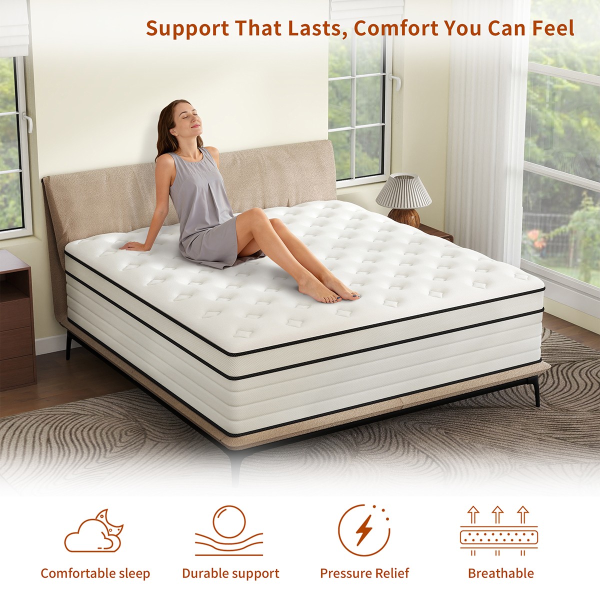 12″ Mattress Full Queen King Size Gel Memory Foam Hybrid Spring Bed in a Box