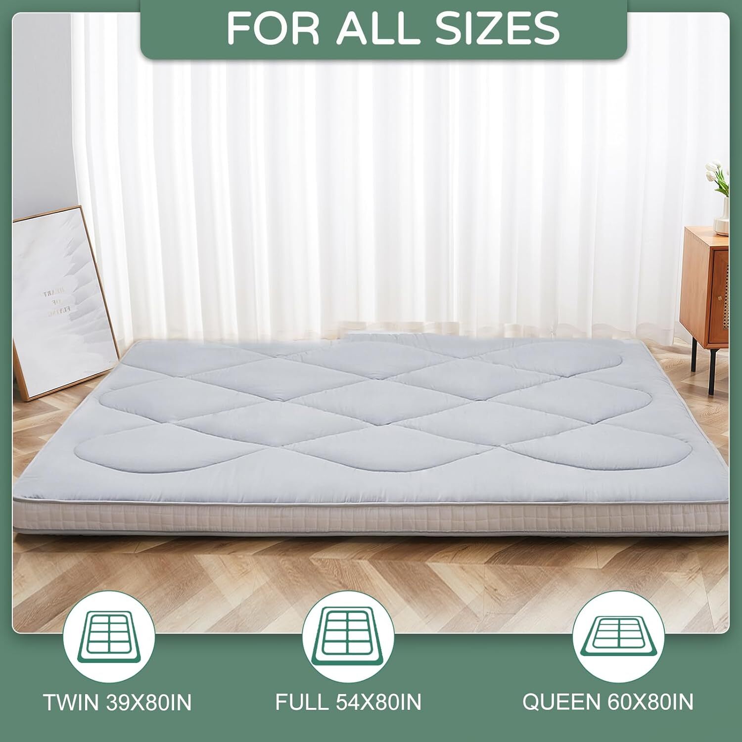 MOPHOTO Japanese Floor Mattress 3.5″ Thick Roll Up Sleeping Tatami Mat Futon Pad