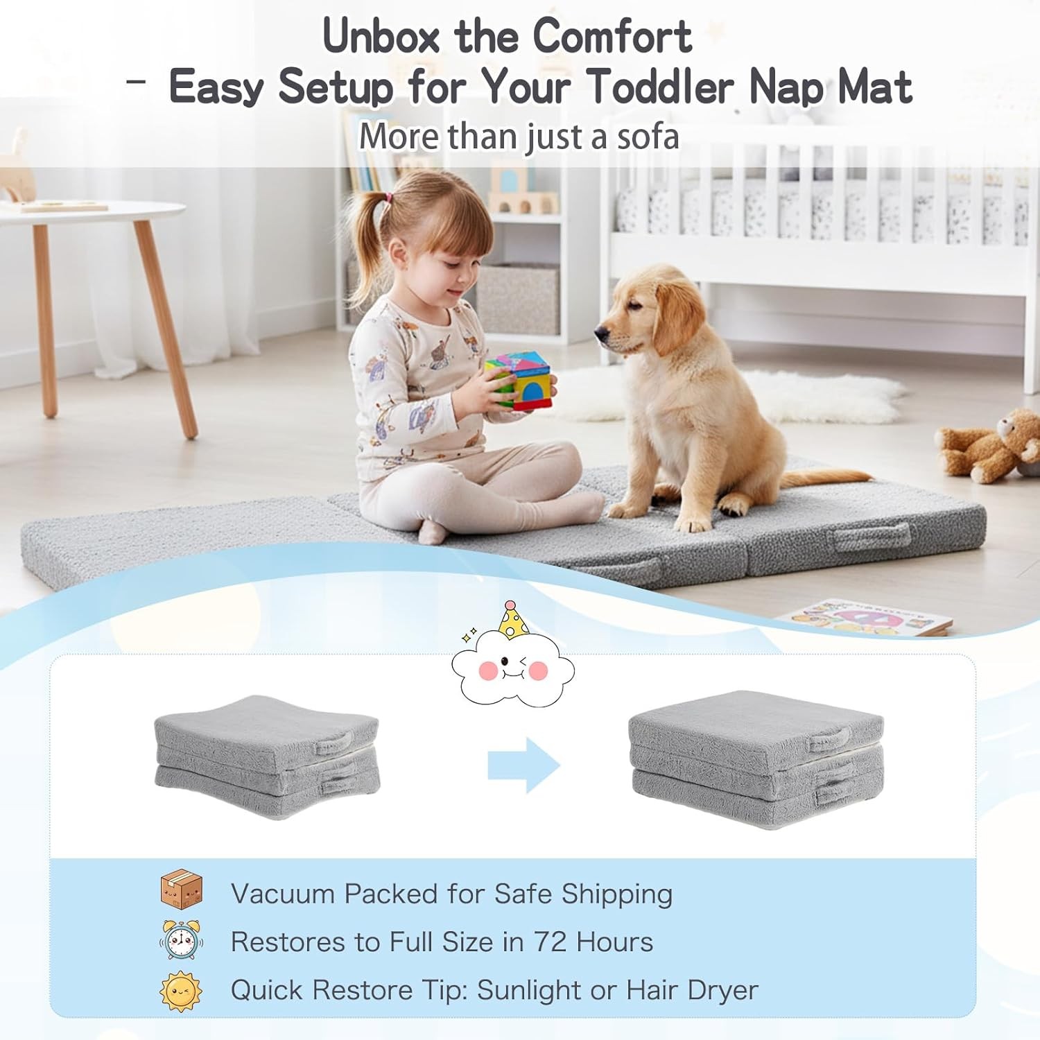 Foldable Floor Mattress for Kids -Daycare Sleeping Futon or Floor Mat with St…