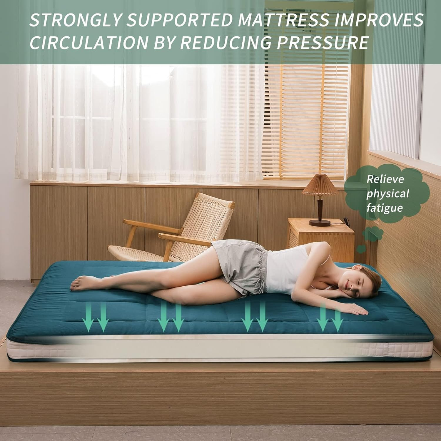 Extra Thick Quilted Futon Mattress – Full Size Folding Sleeping Pad, Bluestone