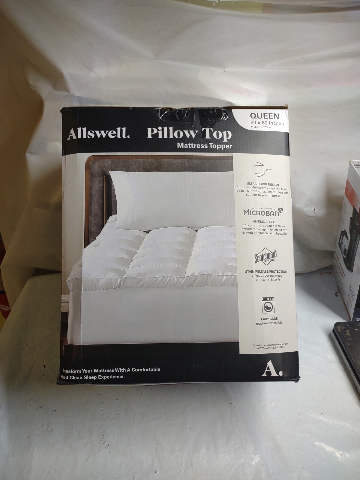Allswell Ultra Plush Pillow Top Mattress Topper, Queen, 60″ X 80″