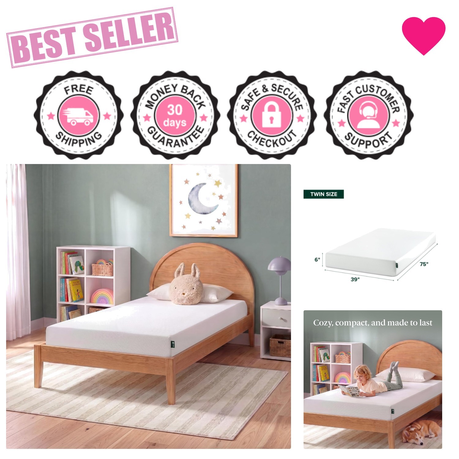 6 Inch Twin Green Tea Memory Foam Mattress [New Version], Fiberglass Free, Me…