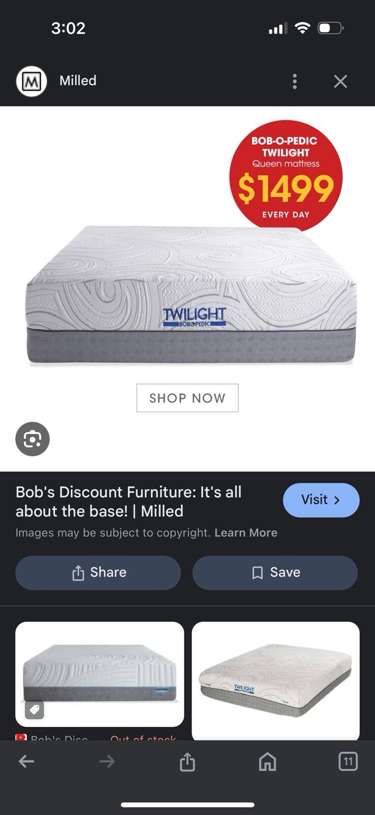 BobOpedic Twilight Queen Wood Frame With Mattress