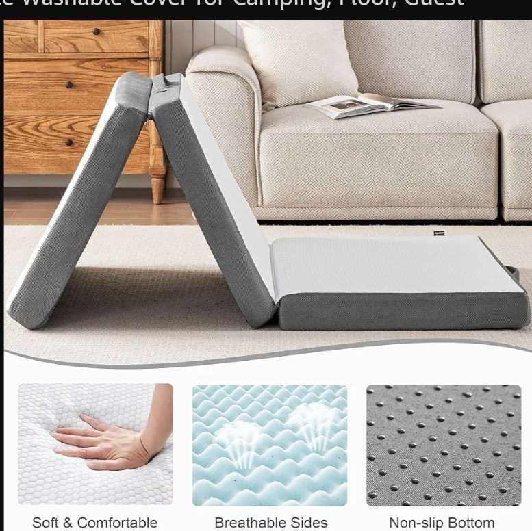 Tri Folding Mattress Twin 4 Inch, Memory Foam Foldable Mattress Topper T2