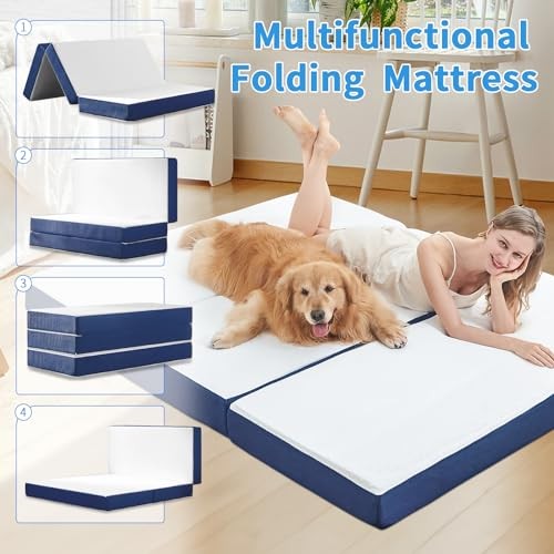Folding Mattress Size, Memory Foam 6 inch Tri Portable Trifold Queen 6 Inch