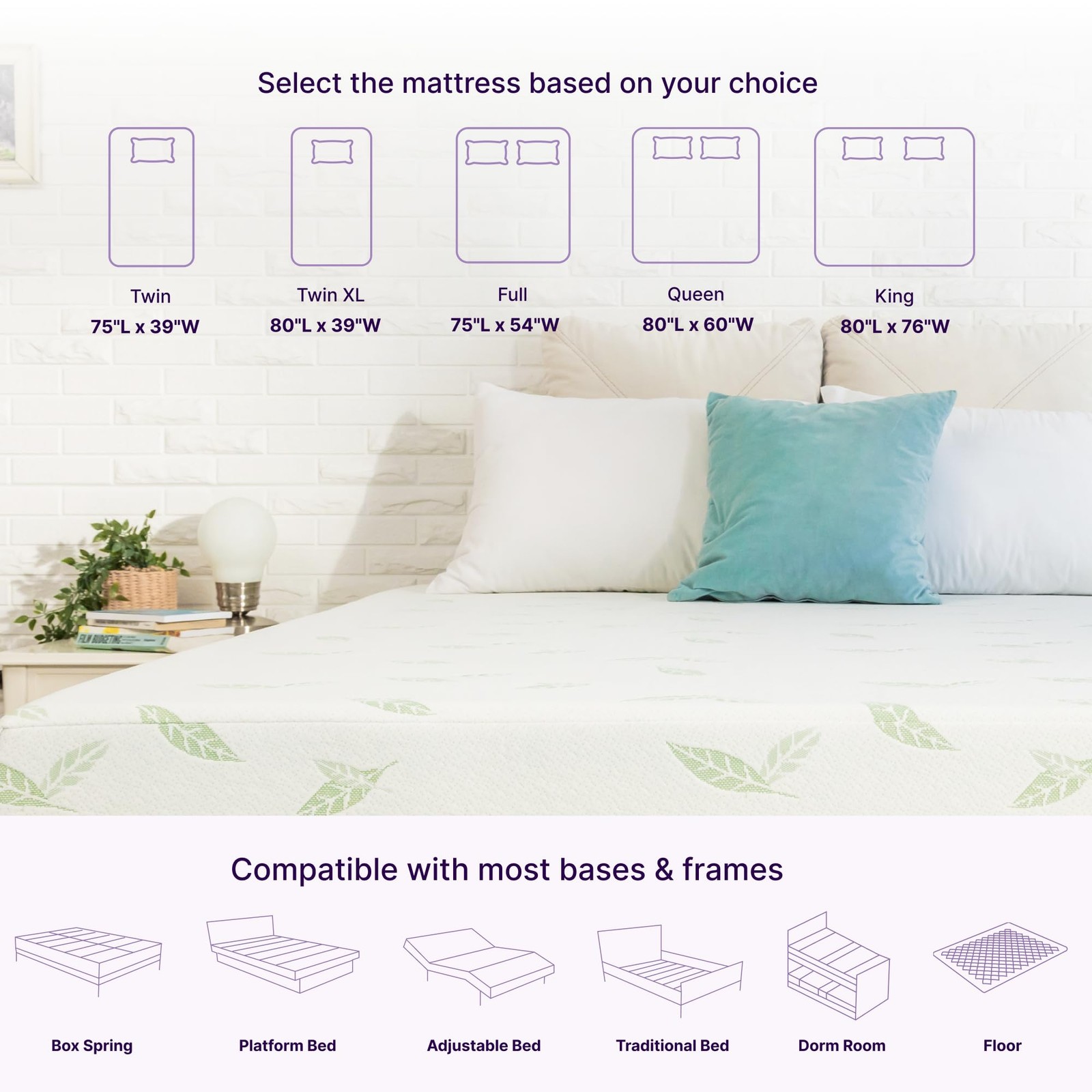 Twin XL Size, 6 Inch Anula Green Tea Infused Memory Foam Mattress, Bed in a B…