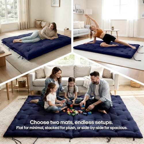 Water Resistant Japanese Futon Mattress, Queen(80″L x 60″W x 2.5″Th) Navy Blue