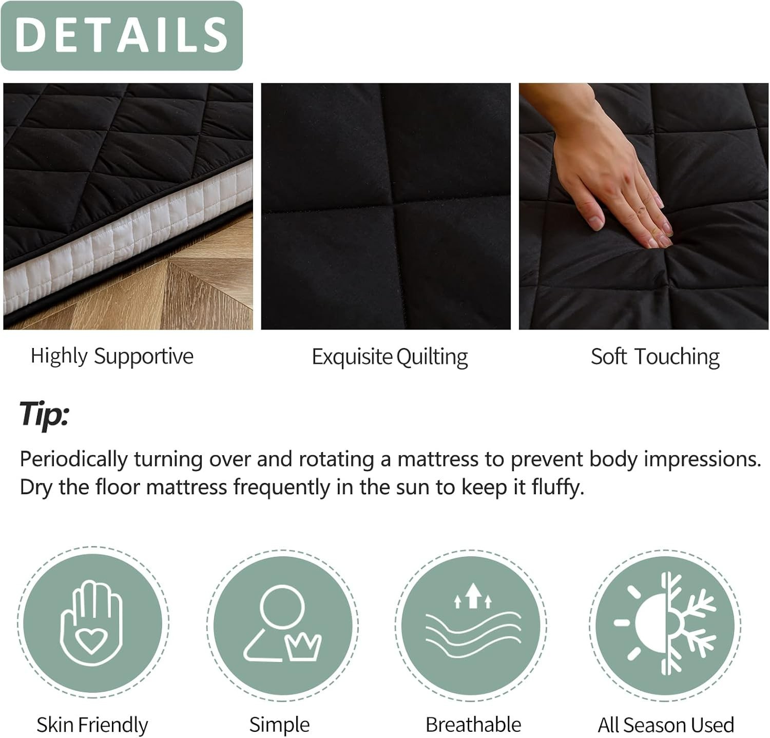 MAXYOYO Japanese Floor Futon Mattress, Extra Thick Mattress Topper Twin#3602GR8