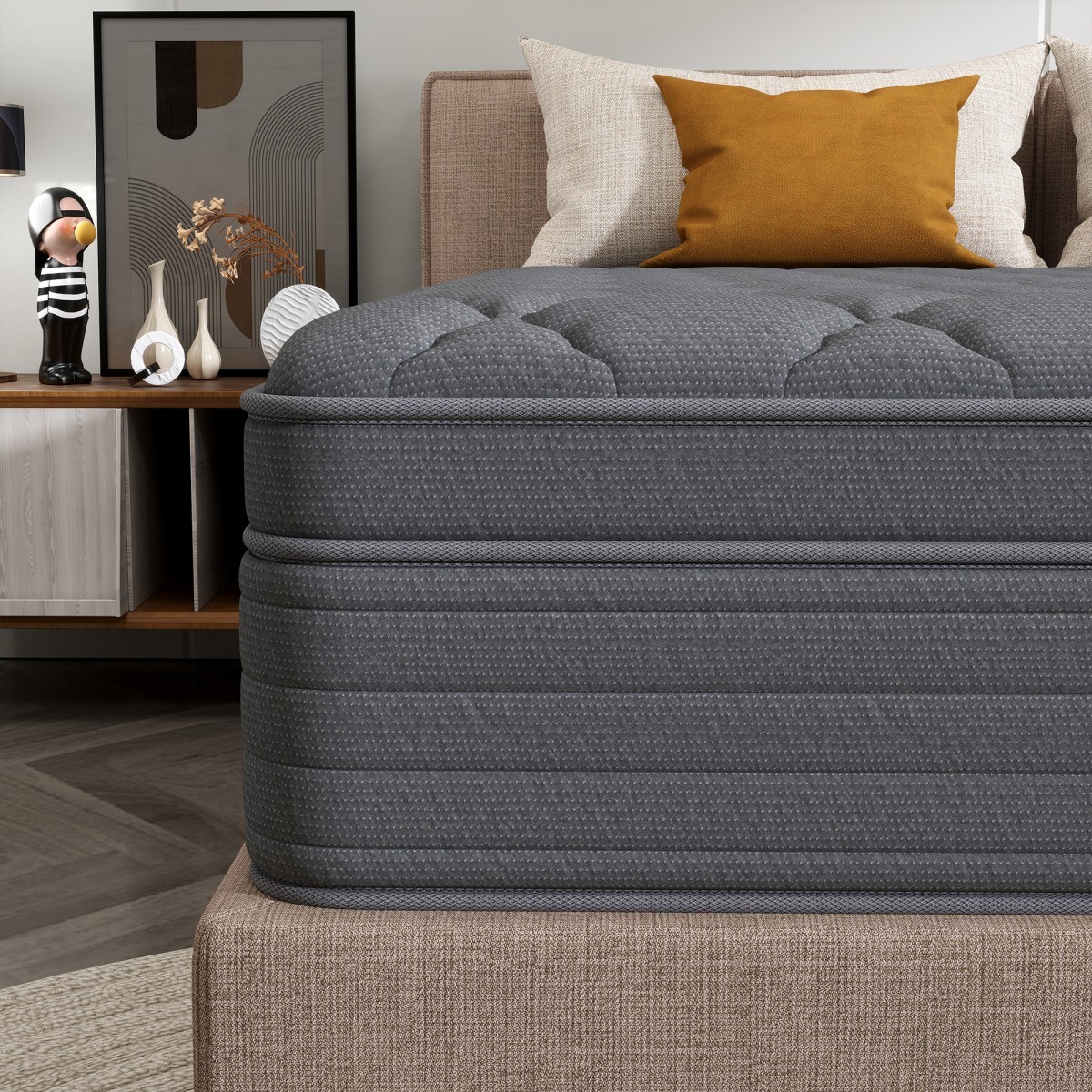 12/14 Inch Memory Foam Spring Hybrid Mattress In A Box Twin Full Queen King Gray