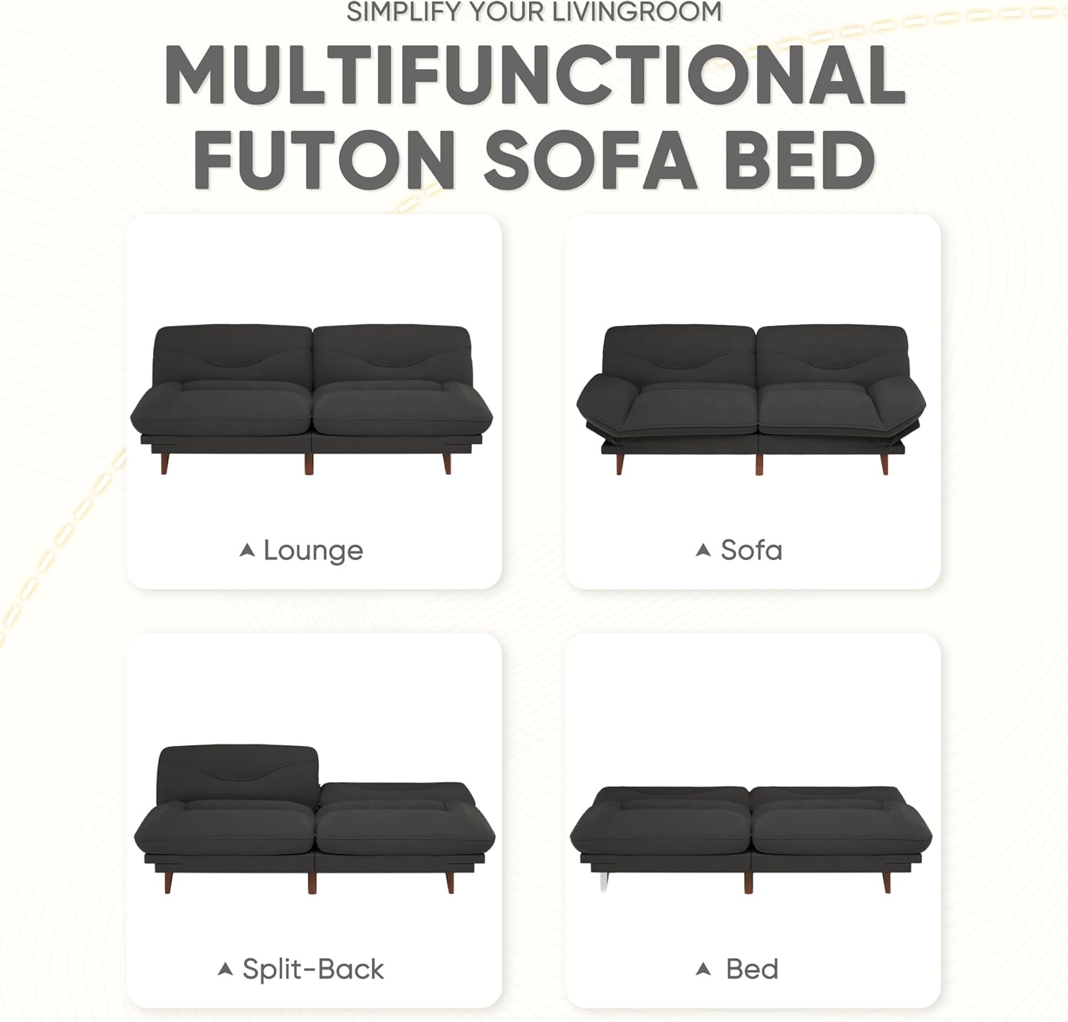 Convertible Futon Sofa Bed, Sleeper Futon Couch with Adjustable