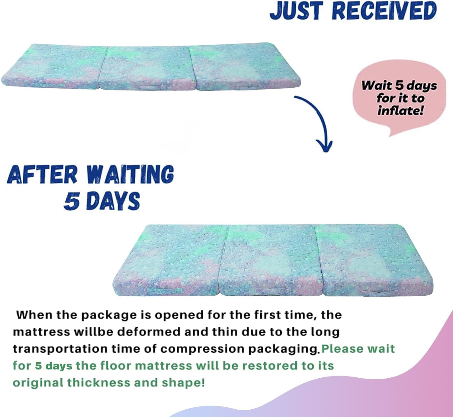 Glow Star Trifold Kids Mattress – Portable 57×22 Inch Folding Futon Mat
