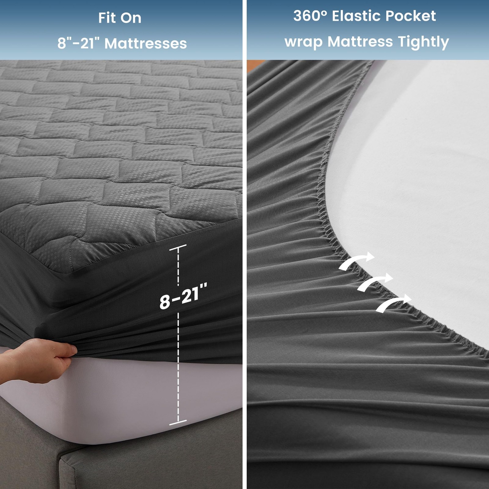 SLEEP ZONE Waterproof Mattress Protector Pad King Machine King, Gray